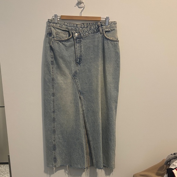Denim Maxi Skirt with Front Slit - Picture 1 of 10